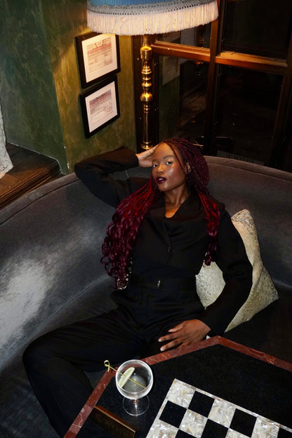 NAVY PINSTRIPE CUFFLINK BLAZER