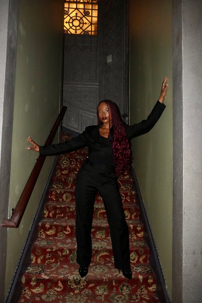 NAVY PINSTRIPE CUFFLINK BLAZER