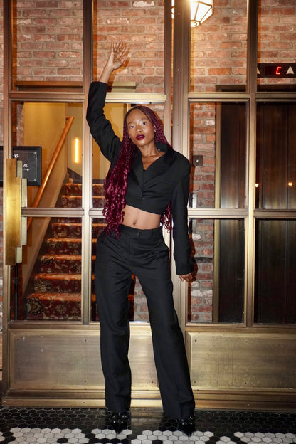 NAVY PINSTRIPE CUFFLINK BLAZER